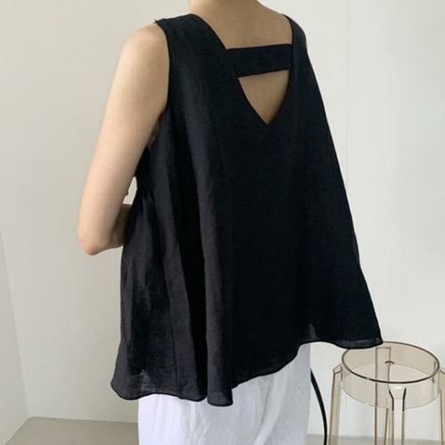 【バックデザインノースリーブシャツトップ】P00033