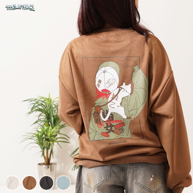 ◆カットスエード ガールイラスト スウェット◆sb-s1450525n