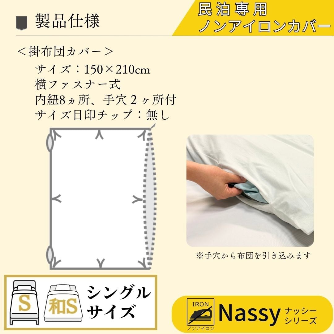 おためし購入】民泊用ノンアイロンカバー シングルベッド用3点セット