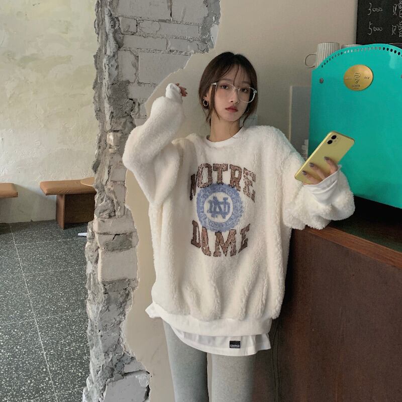 ウールセーター ジャケット レディースウィンターベルベットルーズスタイルトップス 冬物 ブラックストロベリース87045250870