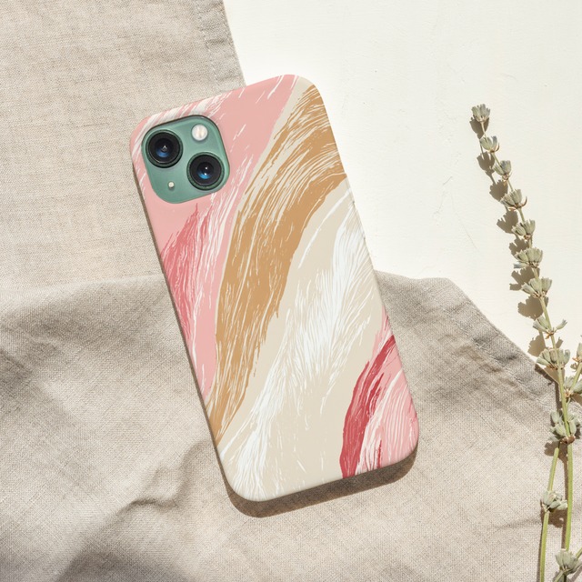 受注生産 iPhoneケース 淡いピンクと金色の流線抽象｜抽象アート PABS100B