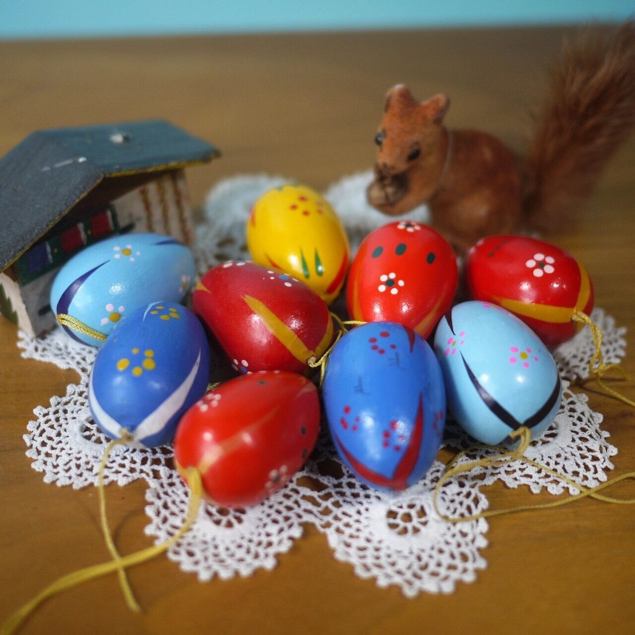 木製イースターエッグ カラフル9P ドイツ
