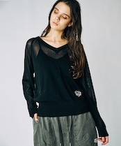 ロゴVネックシアーニットTOPS (BLACK) CQ-49014