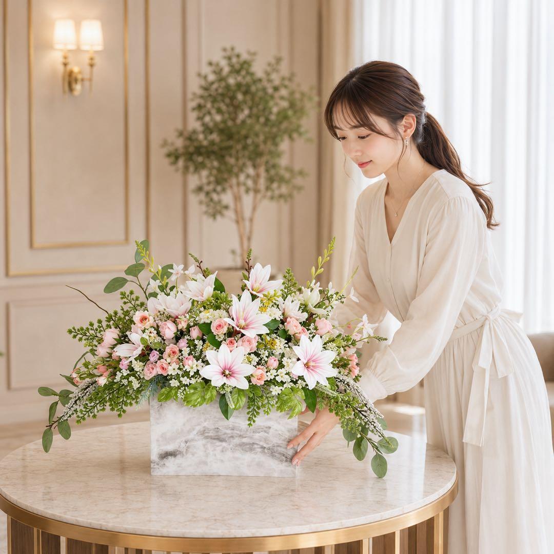 ラグジュアリー空間を彩る特大フラワーアレンジ｜光触媒加工 アート