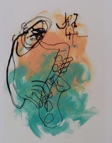 津田耕「Jazz-S」 ジクレー版画 2/100 額縁外寸26.0x32.0x2.0cm 内寸