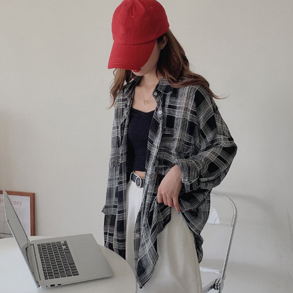 チェック シアー シャツ レディース 長袖 トップス 春夏 羽織り きれいめ 大人 かわいい おしゃれ 透け感 カジュアル 大人可愛い 大人女子