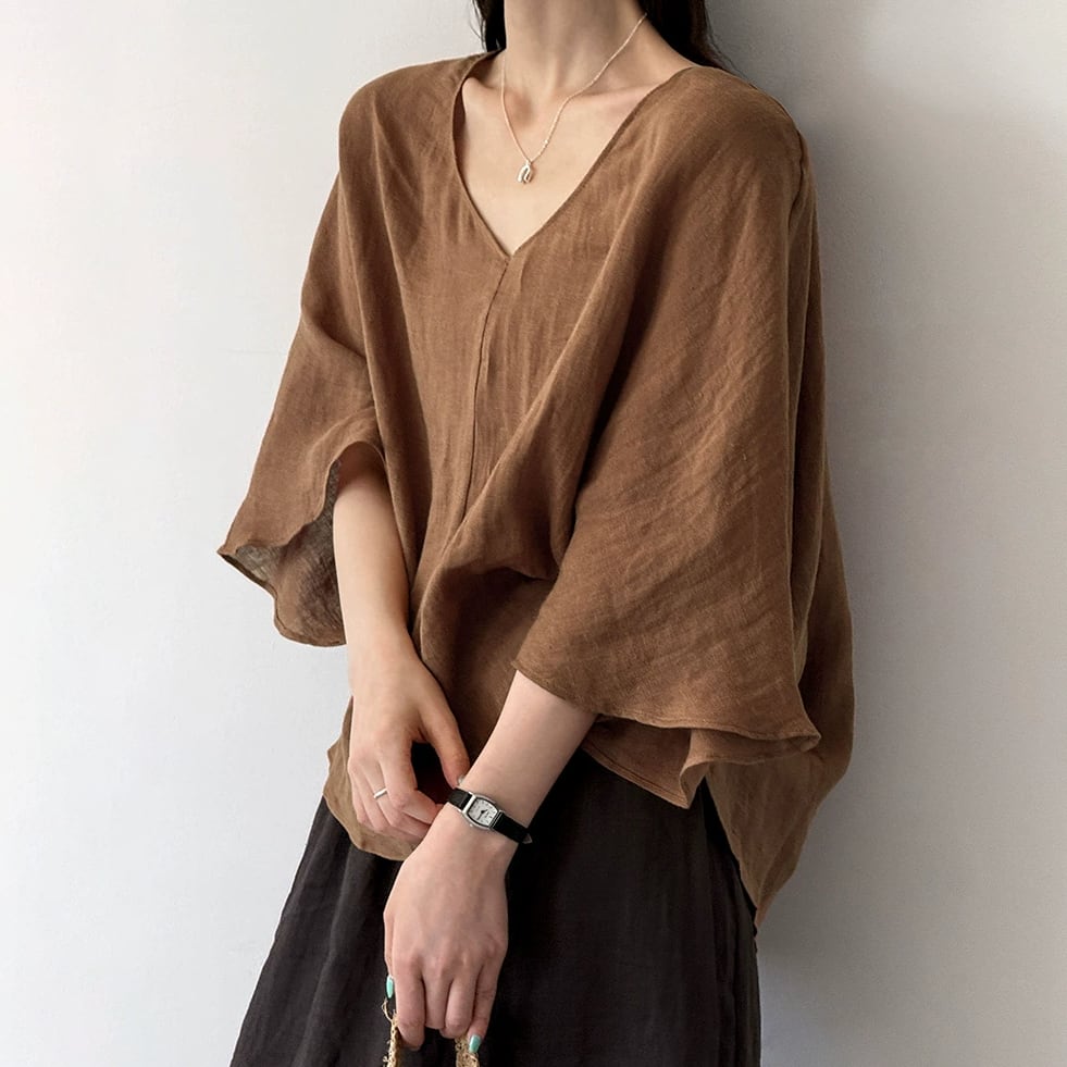 v-neck wide sleeve blouse 14548