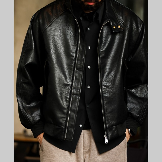 オーバーサイズ フェイクレザージャケット 　2色　G00187