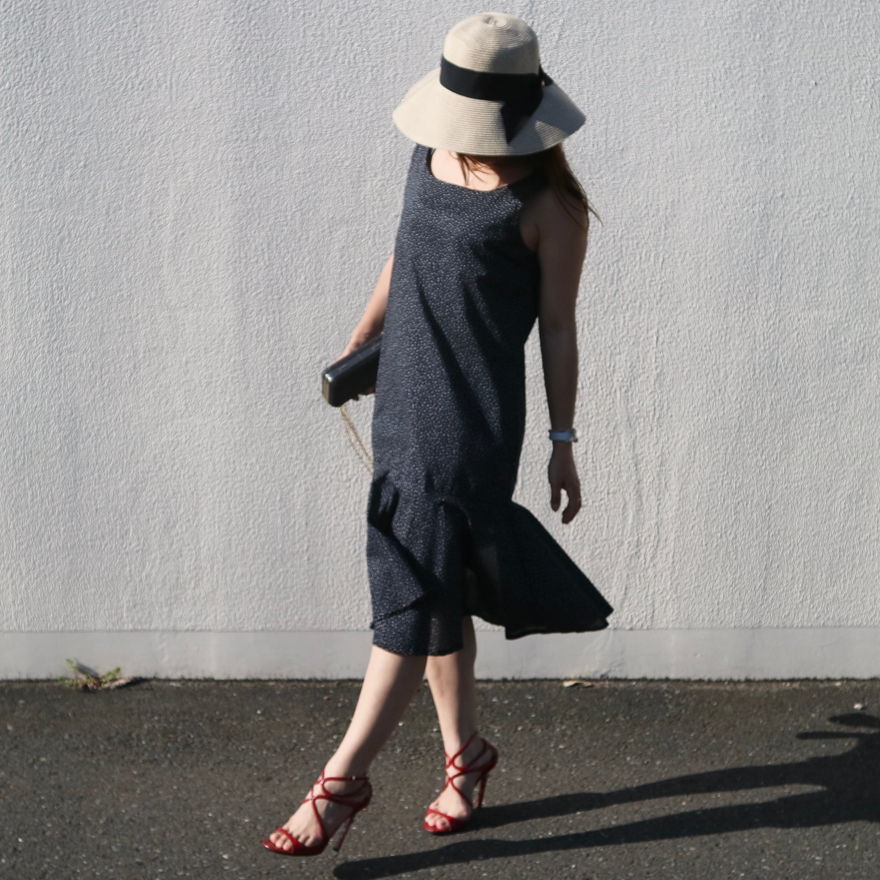 Anna~気狂いピエロのフレアドレス Navy dot flare dress,Style by Anna