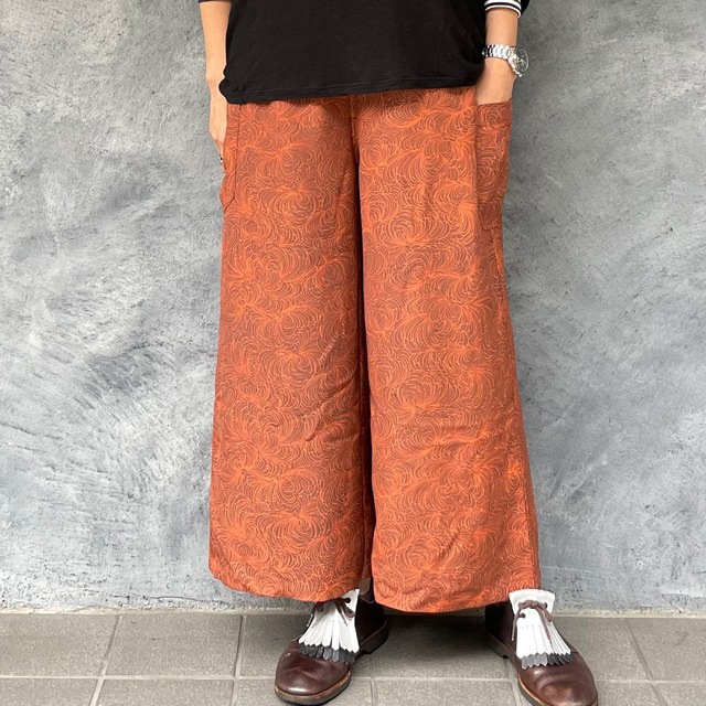 着物リメイクワイドパンツ - kimono elastic waist pants