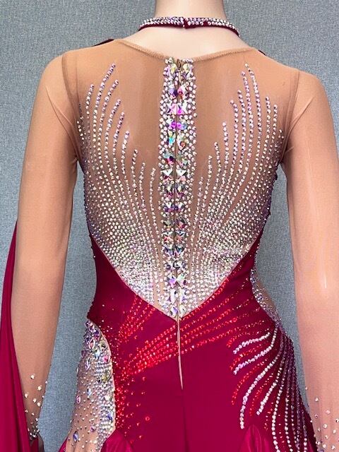 社交ダンス ドレス　スタンダード　モダンドレス　カージナルレッド　M　デモ・競技用ドレス　発表会衣装　パーティドレス　ワンピース　舞台衣装