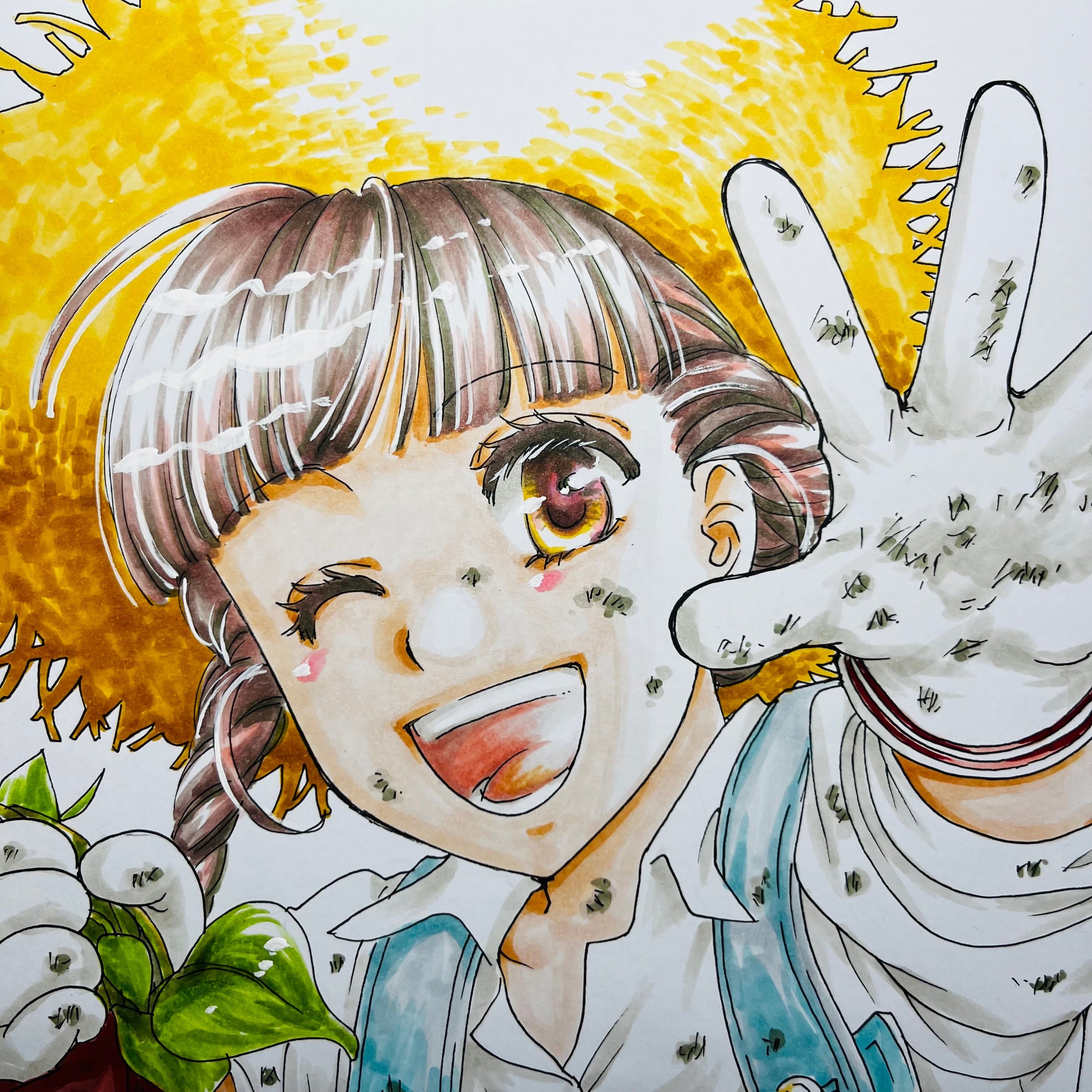 直筆イラスト色紙 麦子（芋掘り） | 中貫えりSHOP