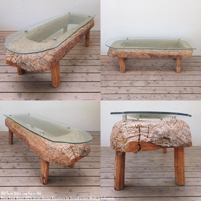 希少 一点物 迫力の オールドチーク ガラステーブル 144cm × 47cm