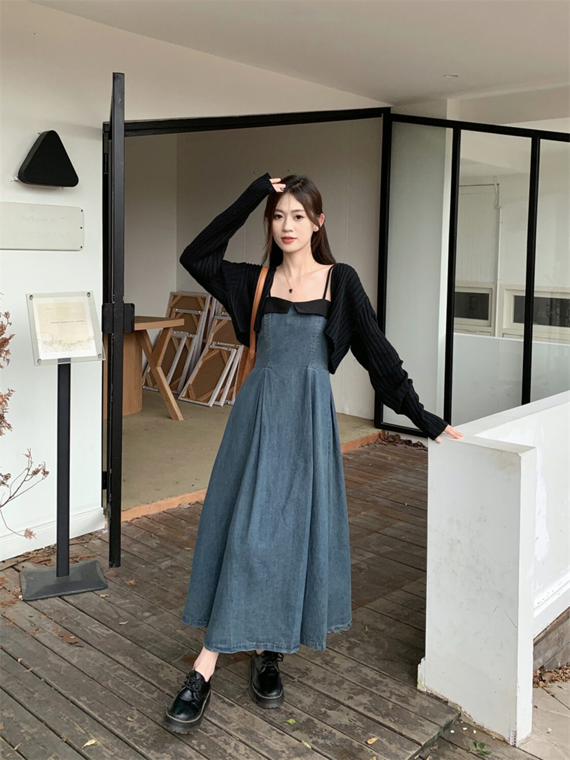 ワンピース レディース ロング丈 キャミワンピ ノースリーブ デニム