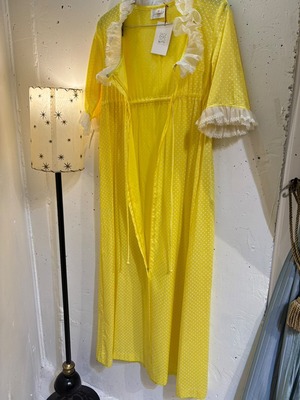 60's "Loungees" white frill yellow lounge wear【dead stock】