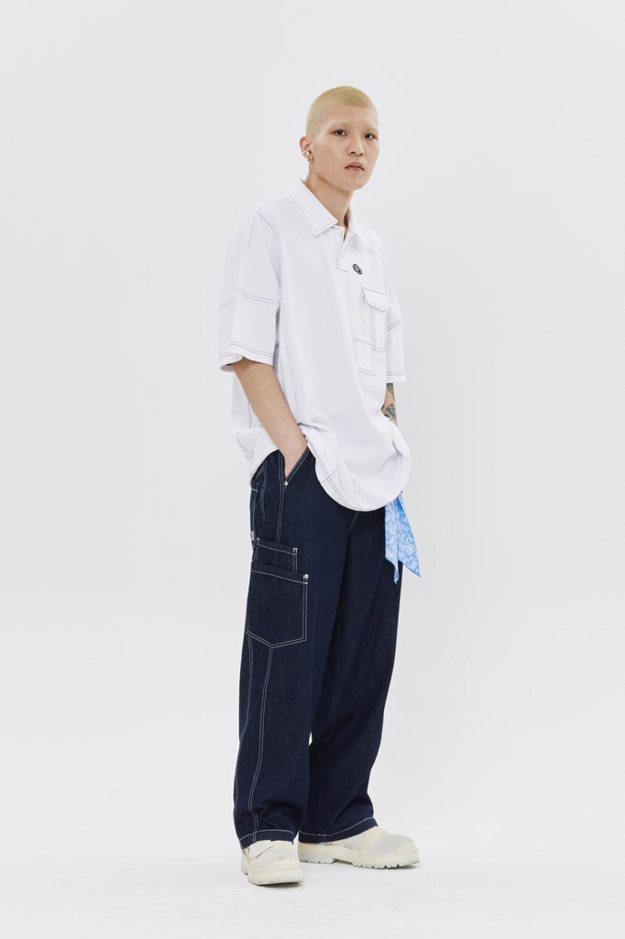 DOUBLE POCKET STITCH PIQUE SHIRT_WHITE