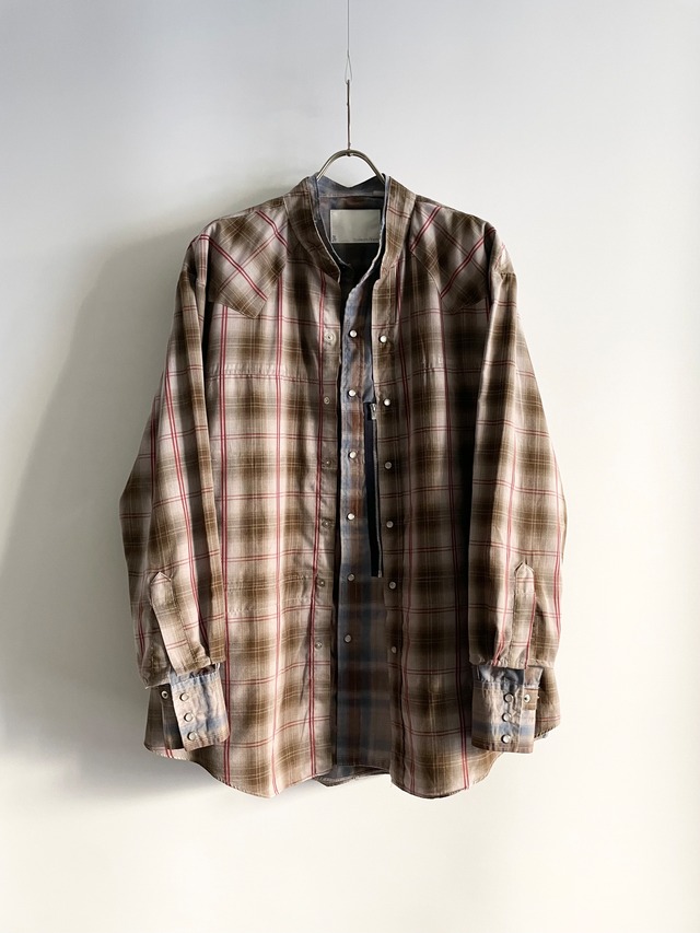 TrAnsference twin western check shirt - subtle red garment dyed effect