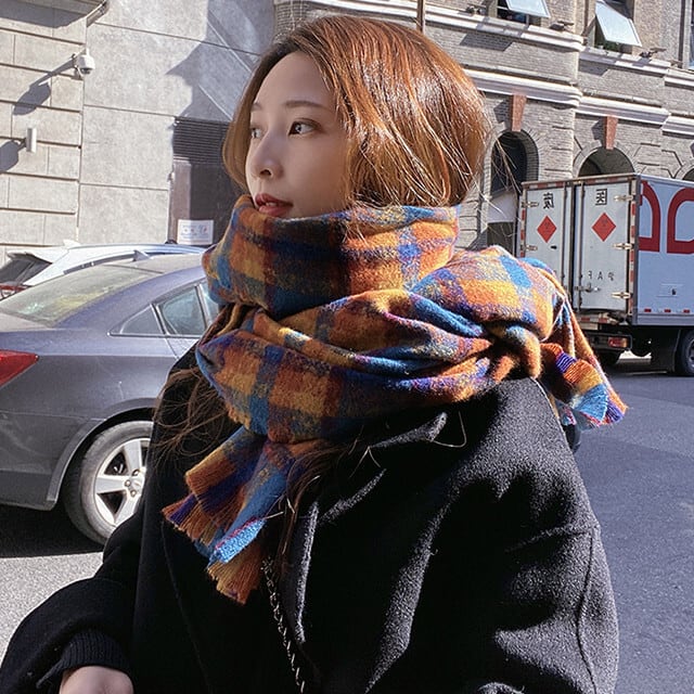 ストール マフラー レディース ショール チェック柄 秋冬 防寒 あたたかい おしゃれ かわいい 大人 カジュアル ブルー/グリーン/ブラック