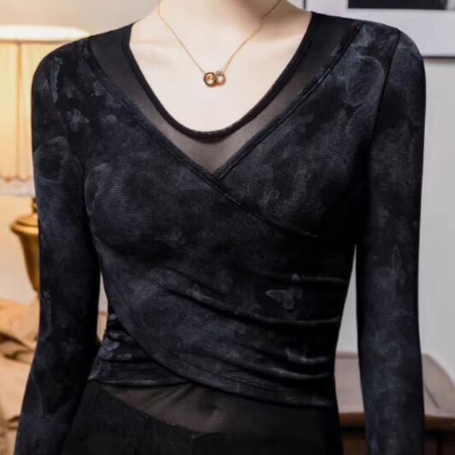カシュクール Vネック ロングスリーブ スリム ダンスカットソー ds1425