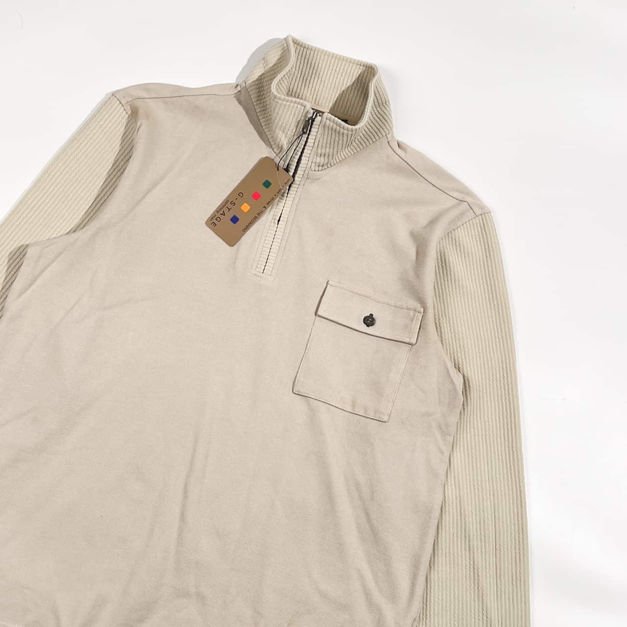 新品 タグ付き G-stage ジーステージ ハーフジップ プルオーバー M/ライトベージュ系 メンズ　