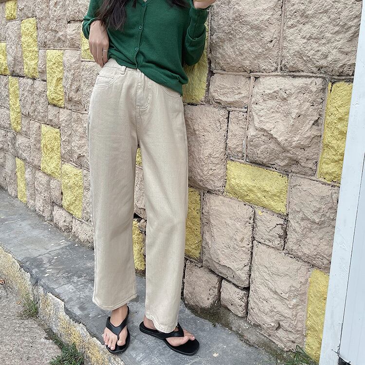 カラージーンズ オータムルーズ薄手ウェストワイドレッグロングパンツ 秋物 ワイドパンツ ビッグFスモールZ韓国60097649148