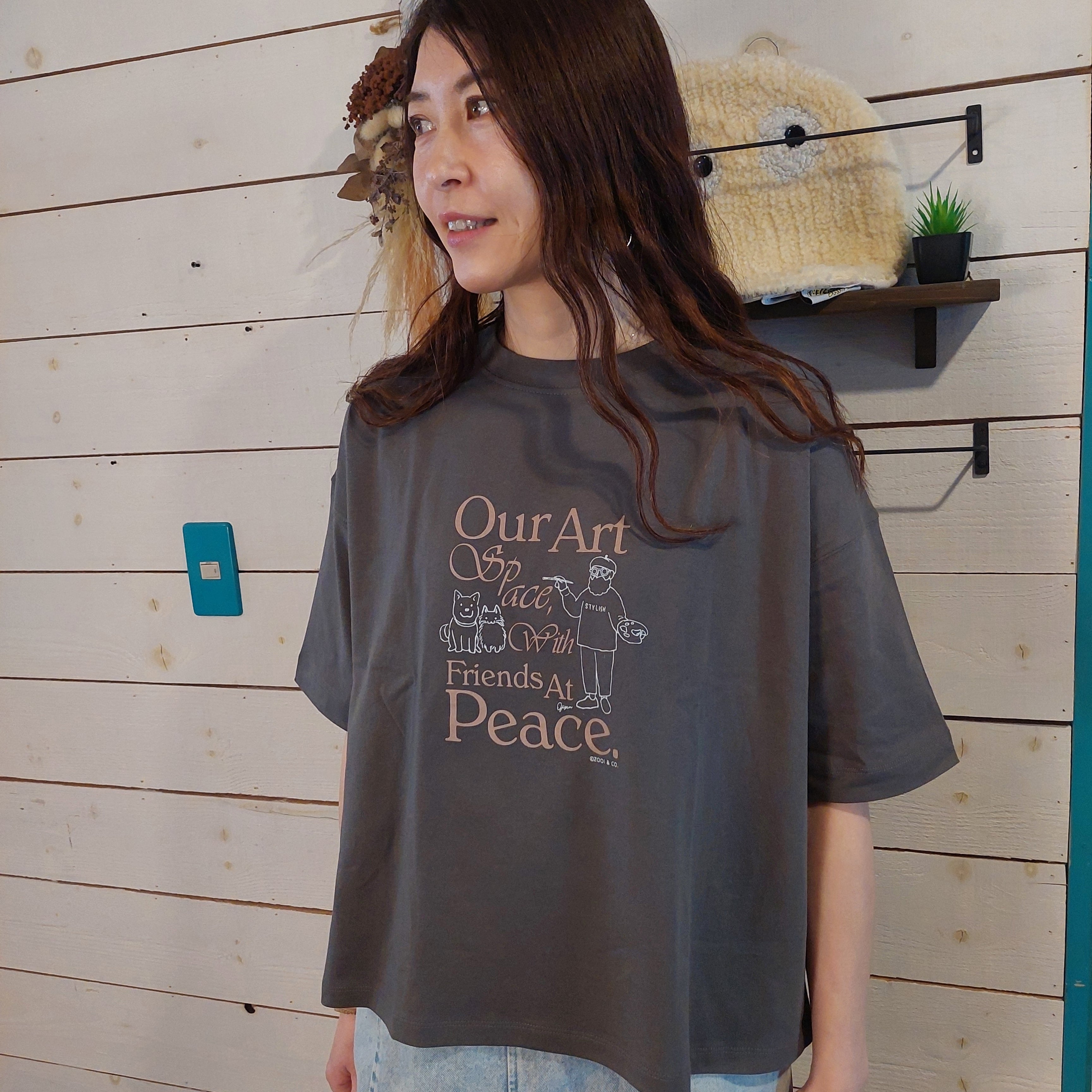 『People's』9011  おじさんアートプリントTシャツ　フリーサイズ