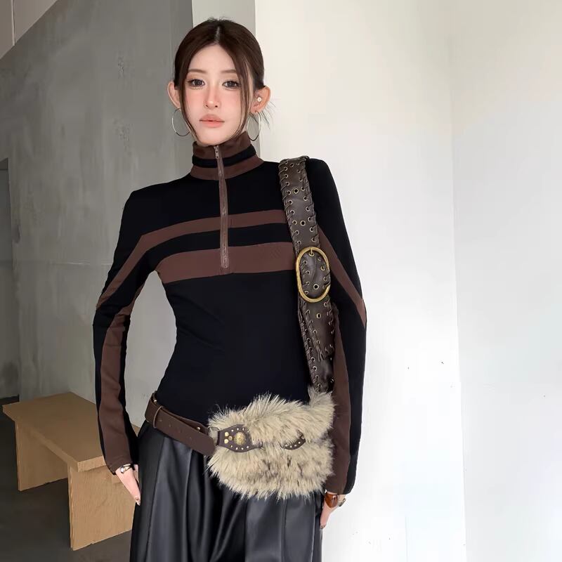 【tops】2色展開ハイネックトップス Q8177