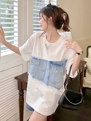 ビスチェライクデニム&ホワイトビッグT