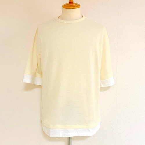 Ripple JQ  Fake  Layered T-shirts(Half Sleeve)　Ivory