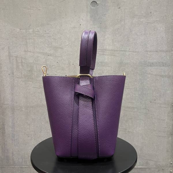 牛革 グレインレザー ショルダーストラップ付バッグ 2Way仕様 パープル