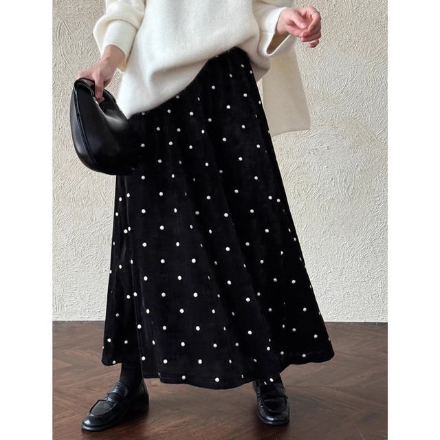 ドットプリントレトロマキシフレアスカート　SK3515