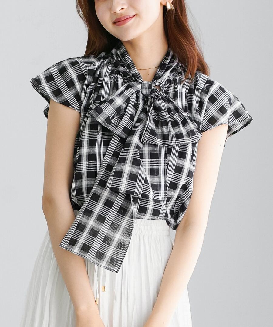 SALE 20％OFF】【 コットン100％ 】 シアーチェック・ リボンボウタイ