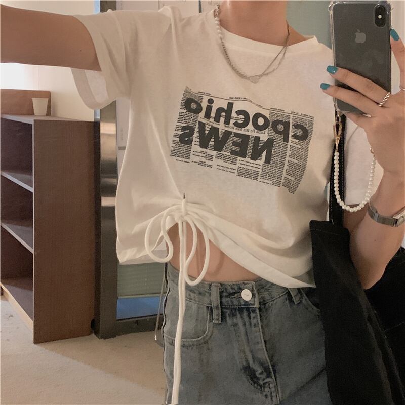 ホワイトルーズショートTシャツ サマートップス 夏物 モンロー12547582642