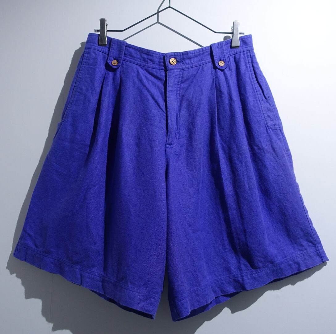 Purple 2-Tuck Linen & Cotton Wide Slacks Shorts