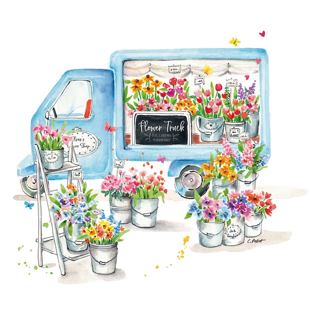 【Paperproducts Design】バラ売り2枚 ランチサイズ ペーパーナプキン Flower Truck ホワイト