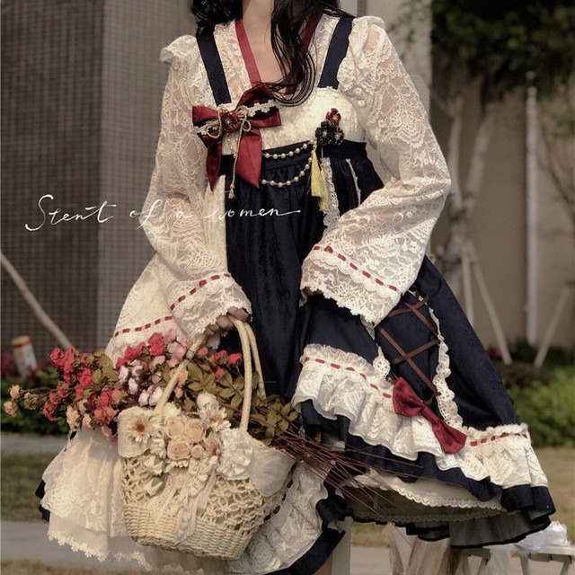 チャイナ風 ロリータファッション JSK 可愛い Lolita 学園祭 文化祭 リボン ワンピース57370157