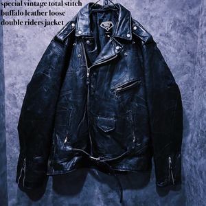 【doppio】special vintage total stitch buffalo leather loose double riders jacket