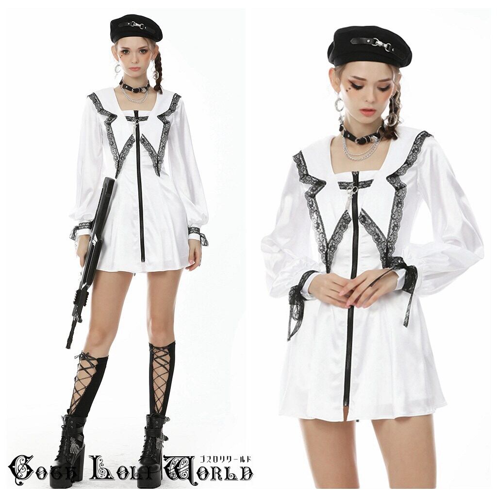 即納/送料無料】DW490 DIL ゴスロリホワイトセーラー服風ミニ