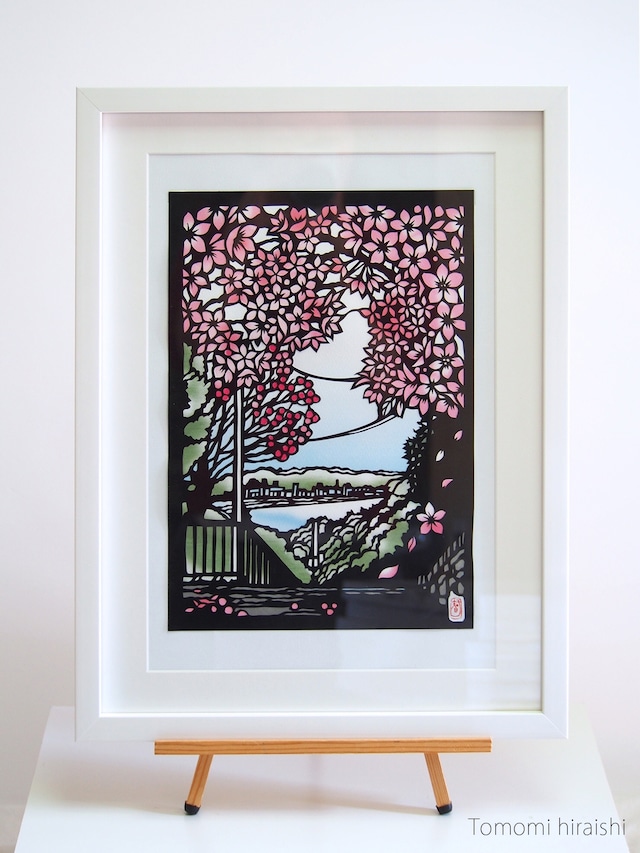 切り絵原画「桜と海」