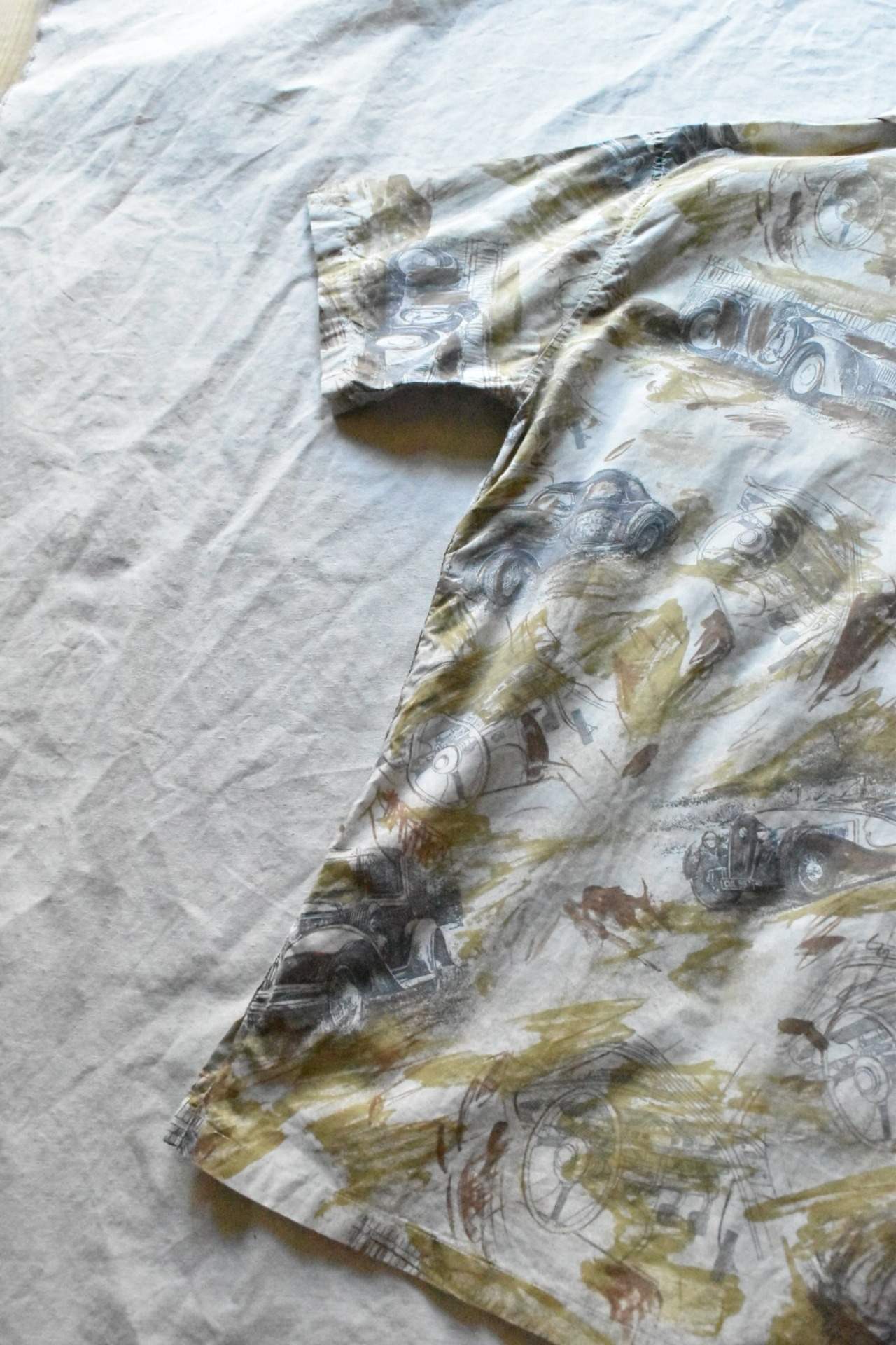 Italy made car pattern open collar S/S shirt