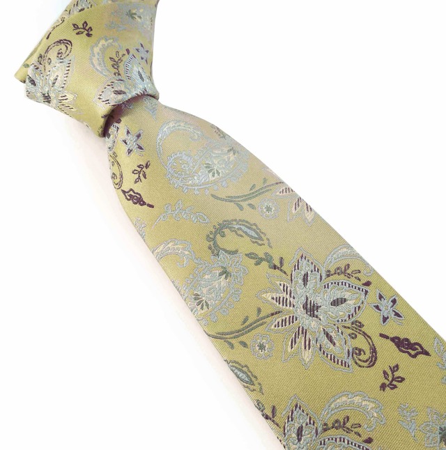 シャルトリューズのペイズリーネクタイ　Chartreuse Paisley tie-0045