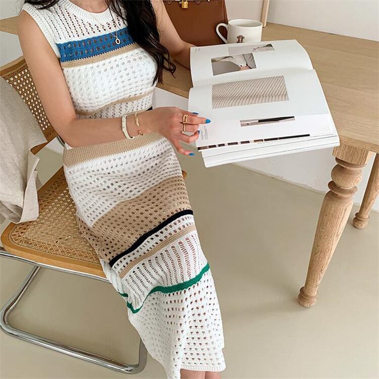 INSスタイル 夏 新作 サスペンダースカート ワンピース ニット 2点セット