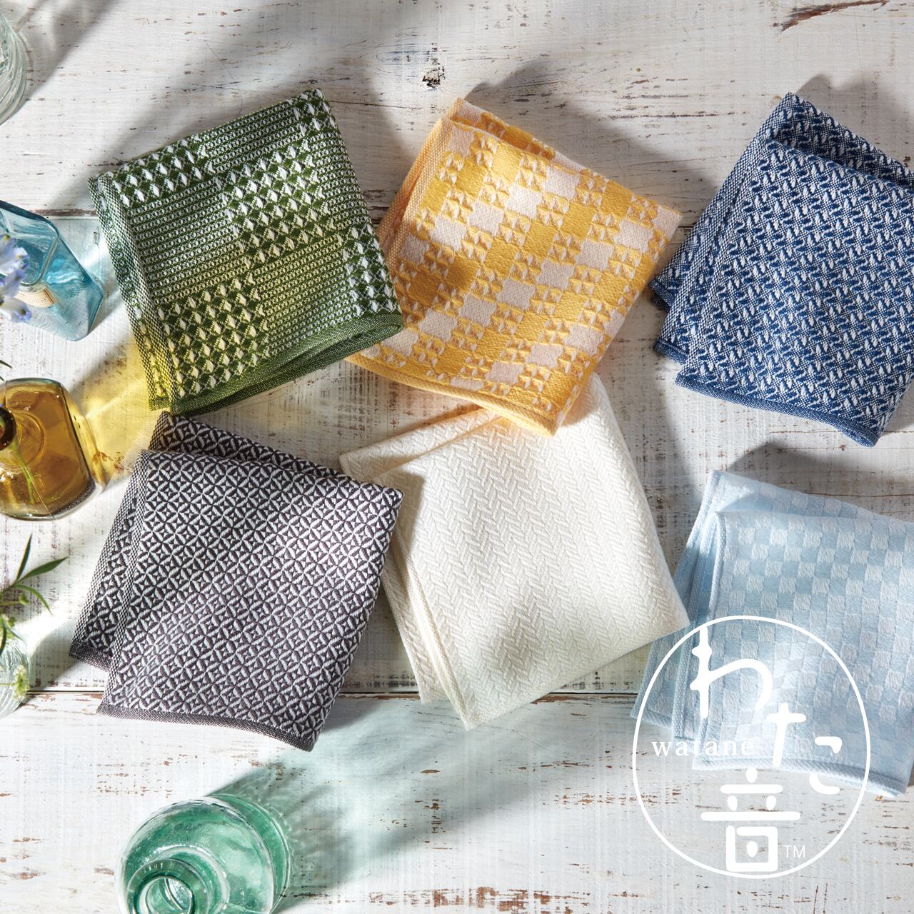 わた音ハンカチーフ／シャモン織り／草色（クサイロ）1-65616-86-G