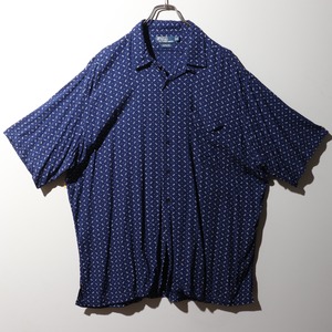 極美品 XL レーヨン Clayton ポロラルフローレン 半袖シャツ 和柄 Polo Ralph Lauren クレイトン ネイビー