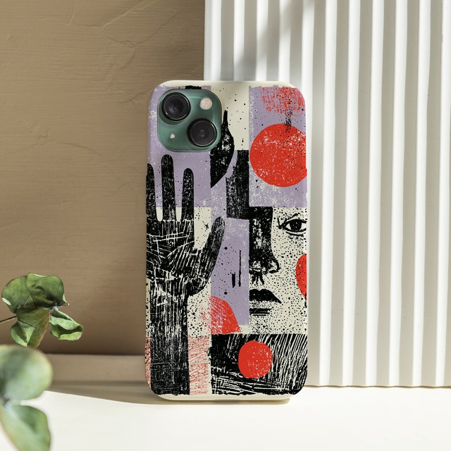 受注生産 iPhoneケース 赤丸と紫のグランジ紙片コラージュ｜ZINEコラージュ ZINE022C