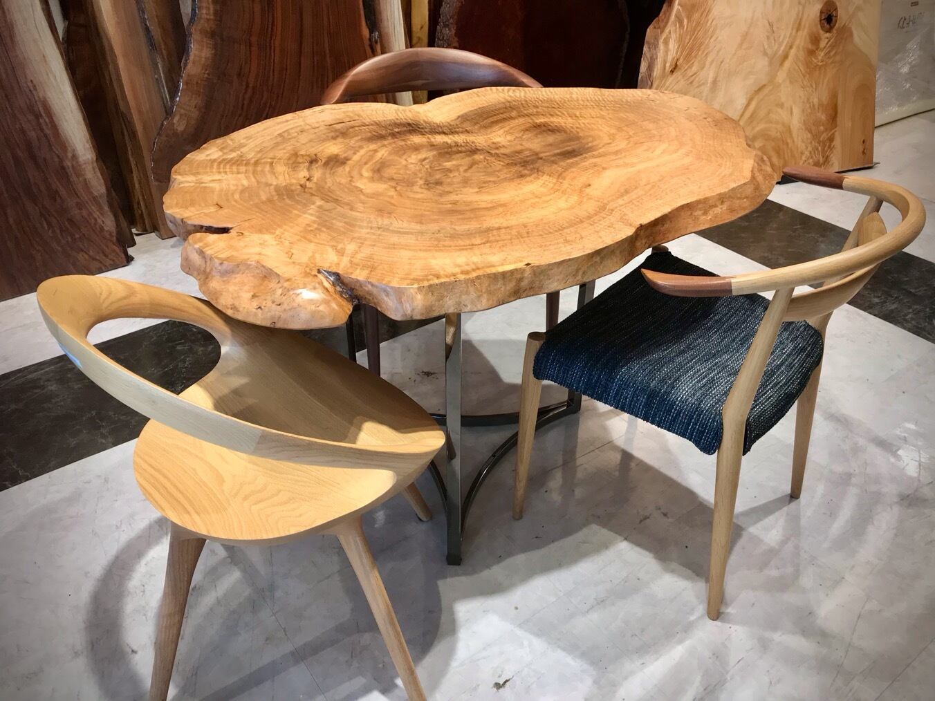 輪切り】楢（ナラ）_1100×700×43_横浜元町店_テーブル天板/一枚板