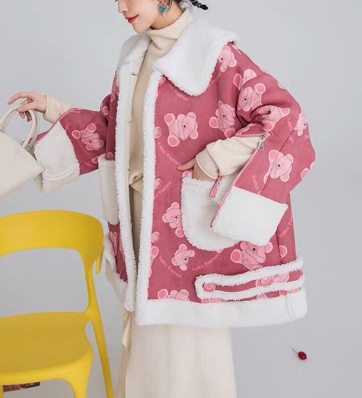 くまさん柄 ピンク アウター ジャケット コート ファー | LOVEYsmileSHOP