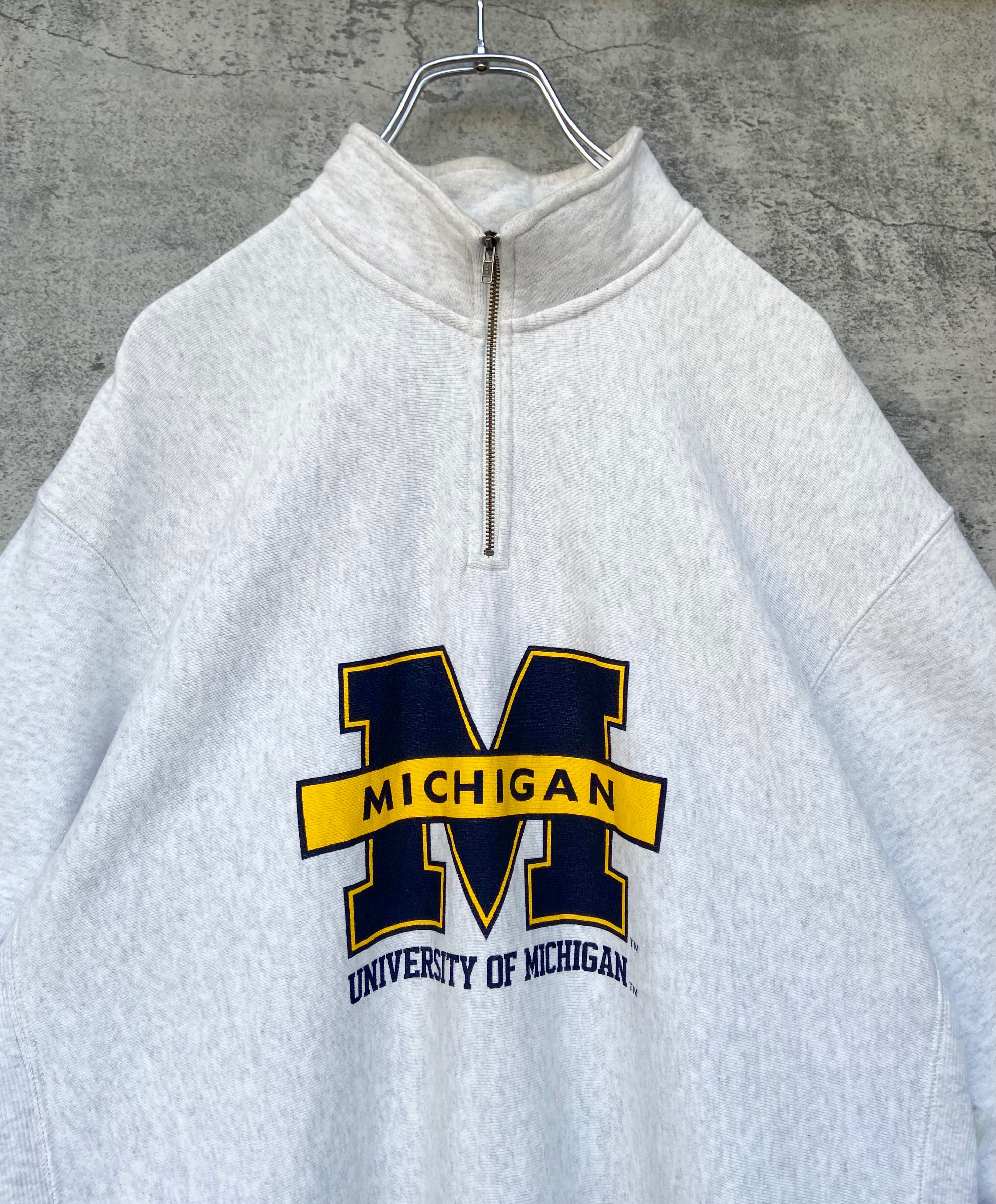 カレッジロゴ ミシガン大学 ハーフジップ スウェット L 霜降り