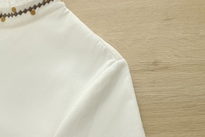 刺繍入りフリルスタンドカラー 裏起毛長袖シャツ H 28258
