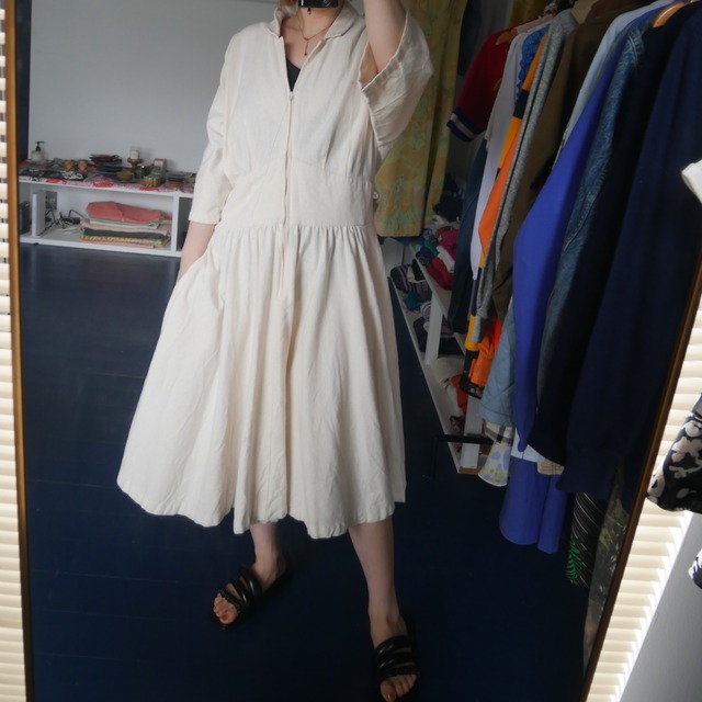 80s ～Ecru waist tuck dress